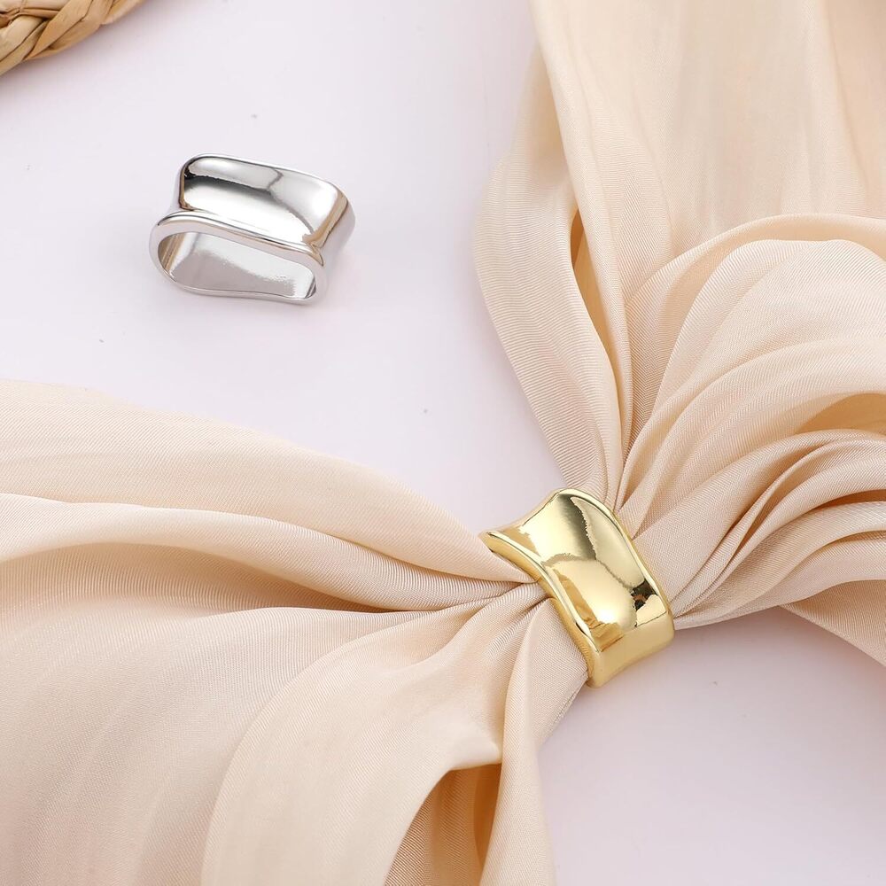 2 Pcs Scarf Clip Oblate Silk Scarf Ring Brooch Gold & Silver Metal Clips Shawl - Picture 7 of 7